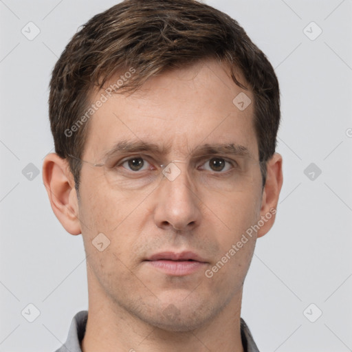 Neutral white adult male with short  brown hair and brown eyes