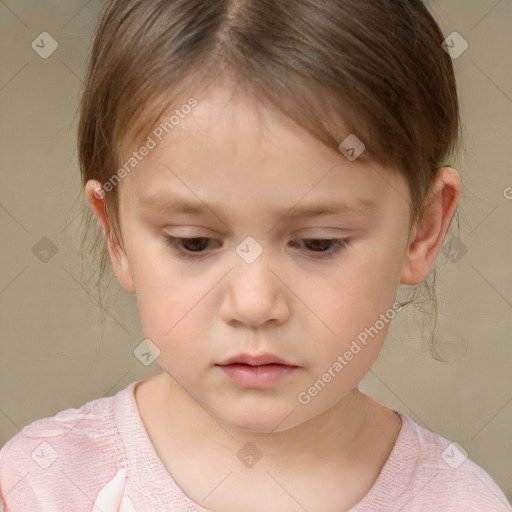 Neutral white child female with medium  brown hair and brown eyes