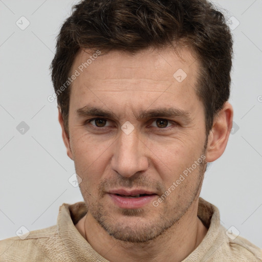 Neutral white adult male with short  brown hair and brown eyes