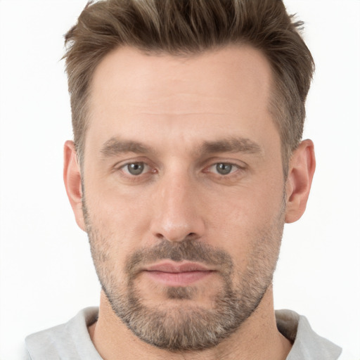 Neutral white adult male with short  brown hair and brown eyes