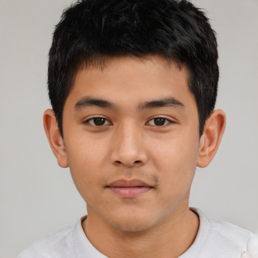 Neutral latino child male with short  black hair and brown eyes