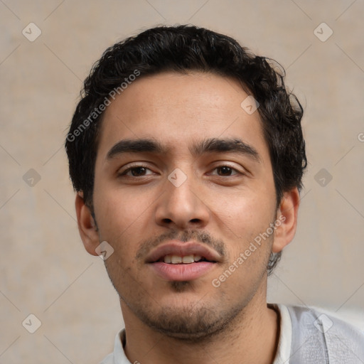 Neutral white young-adult male with short  black hair and brown eyes