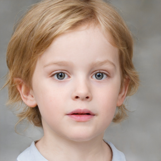 Neutral white child female with medium  brown hair and blue eyes