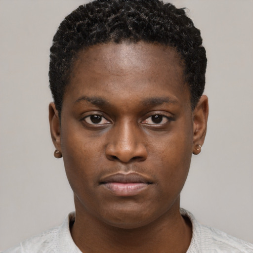 Neutral black young-adult male with short  brown hair and brown eyes