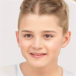 Joyful white child male with short  brown hair and brown eyes