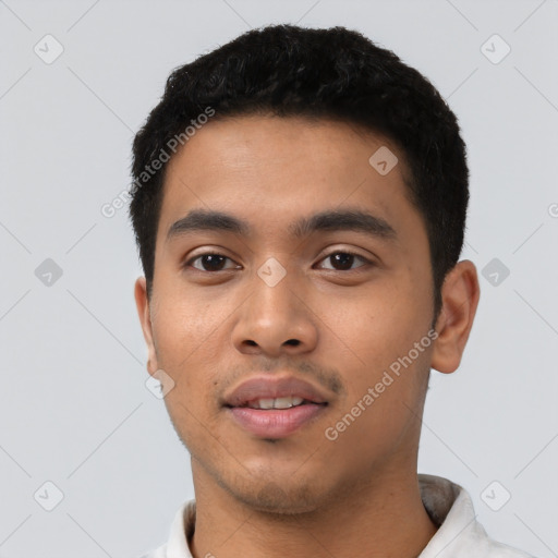 Neutral asian young-adult male with short  black hair and brown eyes