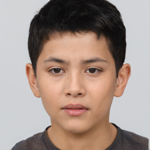 Neutral asian young-adult male with short  brown hair and brown eyes