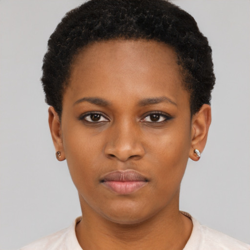 Neutral latino young-adult female with short  black hair and brown eyes