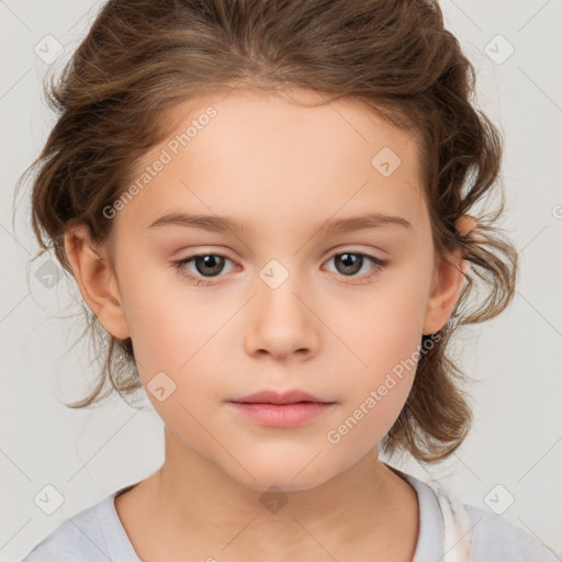 Neutral white child female with medium  brown hair and brown eyes