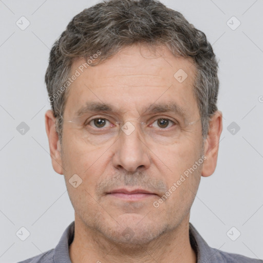 Neutral white adult male with short  brown hair and brown eyes