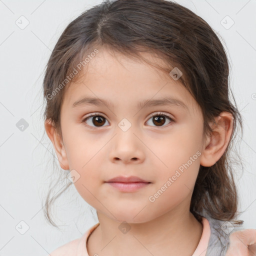 Neutral white child female with medium  brown hair and brown eyes