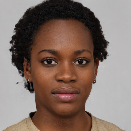 Neutral black young-adult female with short  brown hair and brown eyes