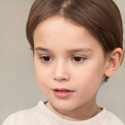 Neutral white child female with short  brown hair and brown eyes