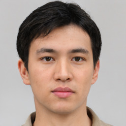 Neutral asian young-adult male with short  brown hair and brown eyes