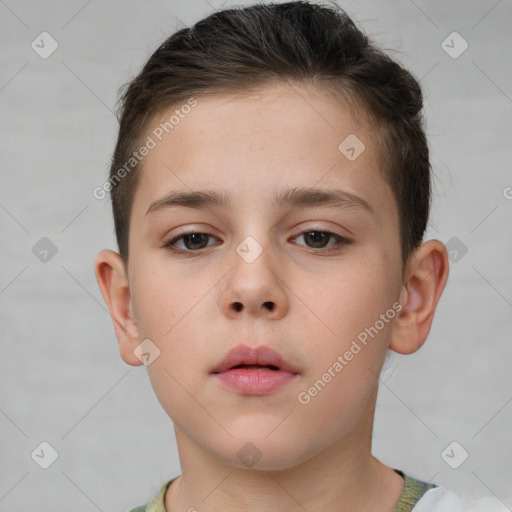 Neutral white child female with short  brown hair and brown eyes