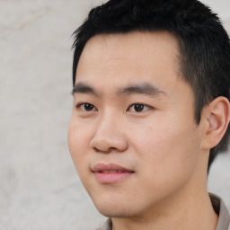 Neutral asian young-adult male with short  black hair and brown eyes