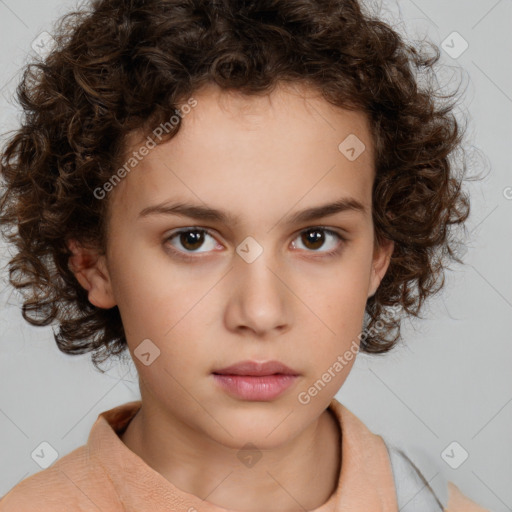 Neutral white child female with medium  brown hair and brown eyes