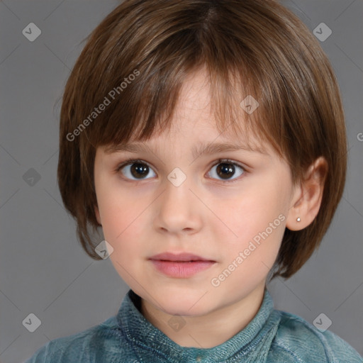 Neutral white child female with medium  brown hair and brown eyes