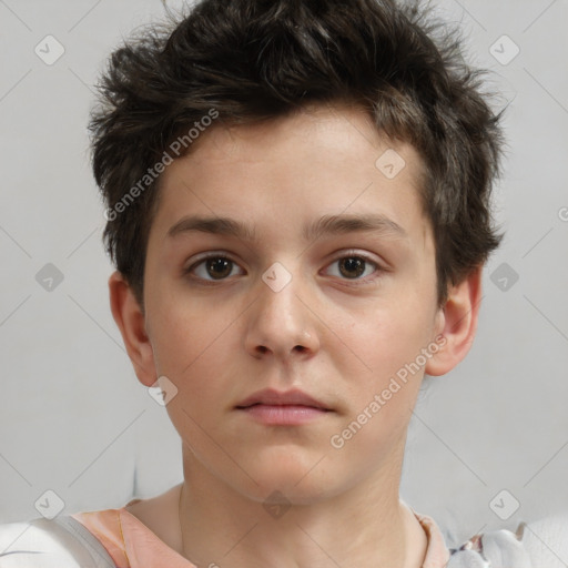 Neutral white child male with short  brown hair and brown eyes