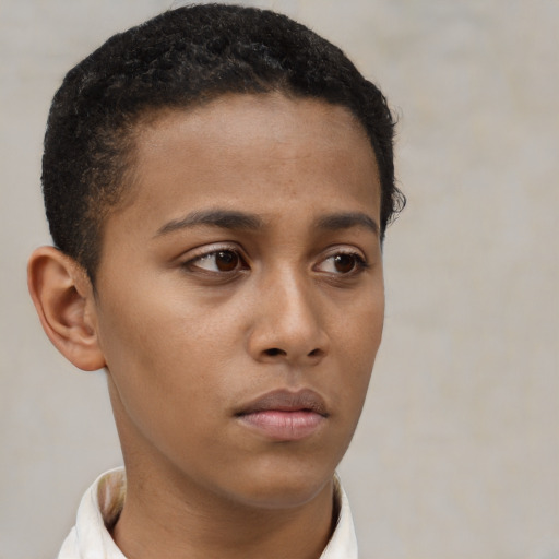 Neutral black young-adult male with short  brown hair and brown eyes