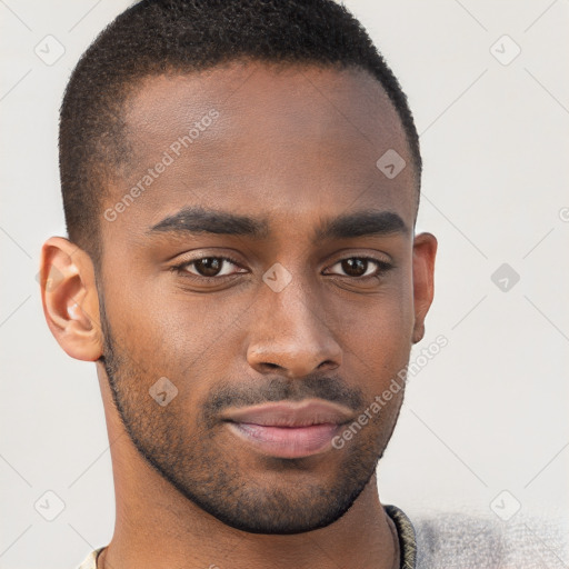 Neutral black young-adult male with short  brown hair and brown eyes