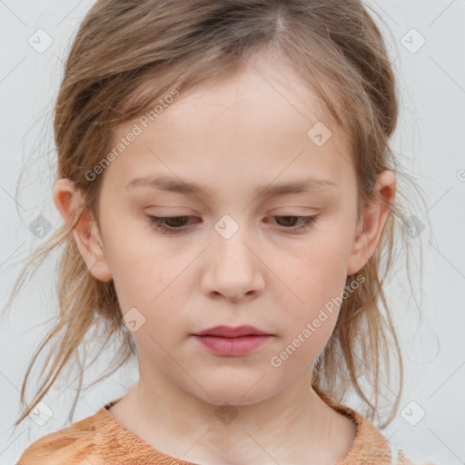 Neutral white child female with medium  brown hair and brown eyes