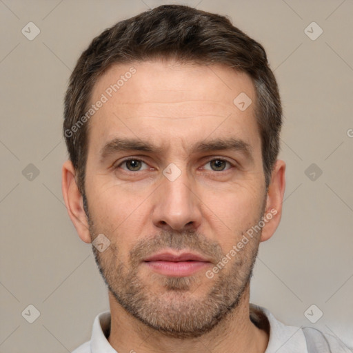 Neutral white adult male with short  brown hair and brown eyes