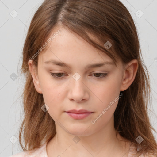 Neutral white child female with medium  brown hair and brown eyes