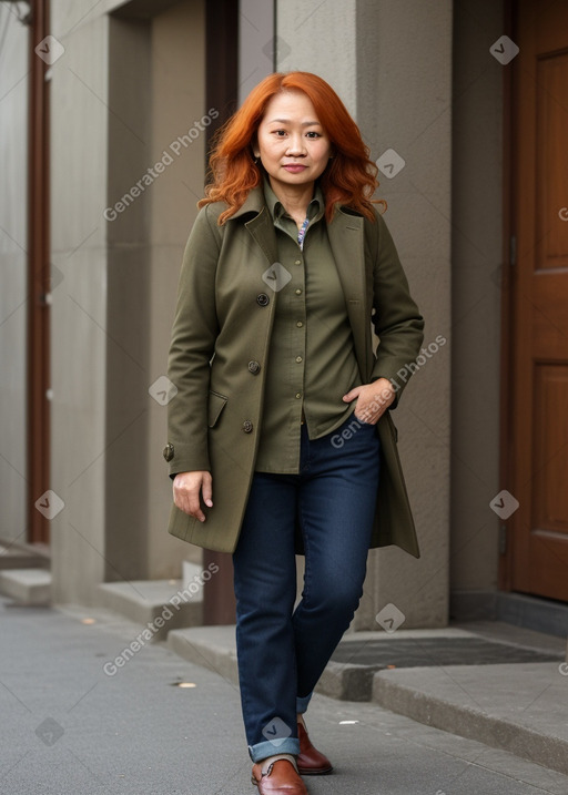 Indonesian middle-aged female with  ginger hair