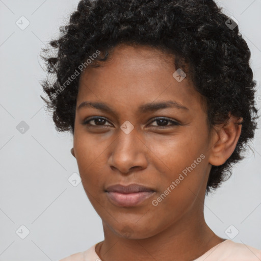 Neutral black young-adult female with short  brown hair and brown eyes