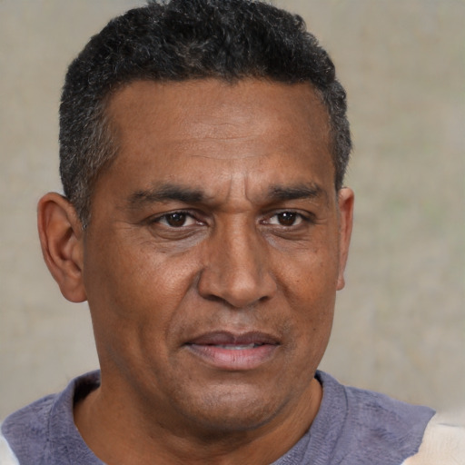 Neutral black adult male with short  brown hair and brown eyes