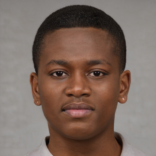 Neutral black young-adult male with short  brown hair and brown eyes