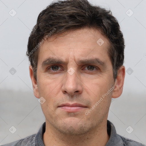 Neutral white adult male with short  brown hair and brown eyes