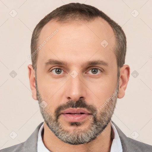 Neutral white adult male with short  brown hair and brown eyes