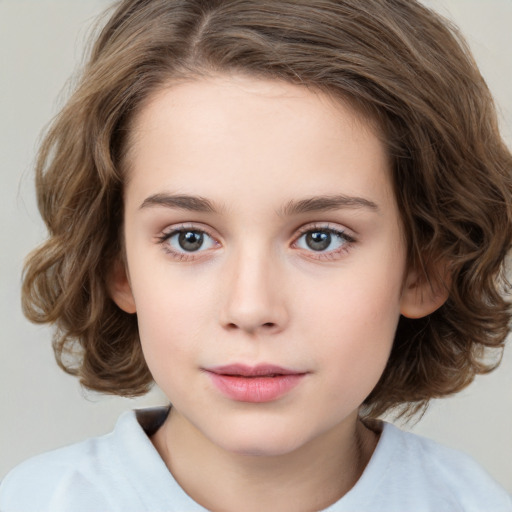 Neutral white child female with medium  brown hair and brown eyes