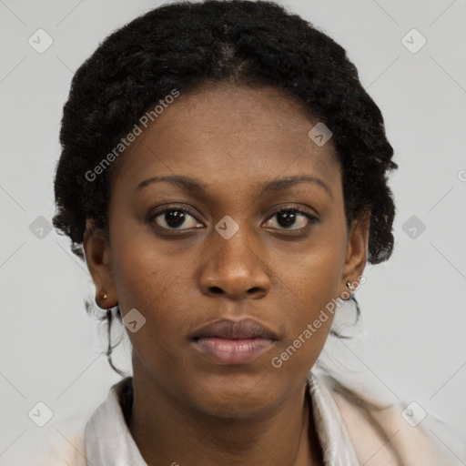 Neutral black young-adult female with short  brown hair and brown eyes