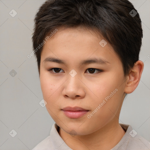 Neutral white young-adult female with short  brown hair and brown eyes