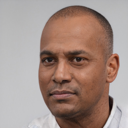 Neutral latino adult male with short  black hair and brown eyes