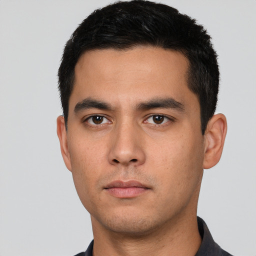Neutral asian young-adult male with short  black hair and brown eyes
