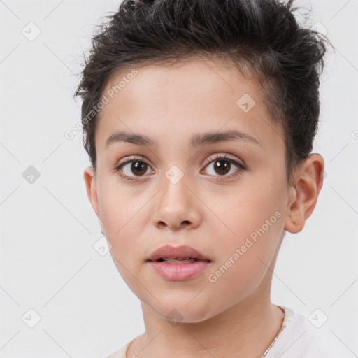 Neutral white child female with short  brown hair and brown eyes