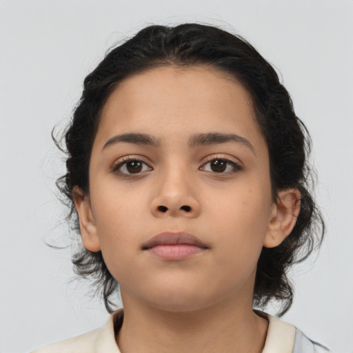 Neutral asian child female with medium  brown hair and brown eyes