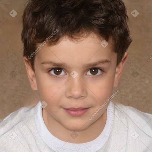 Joyful white child male with short  brown hair and brown eyes