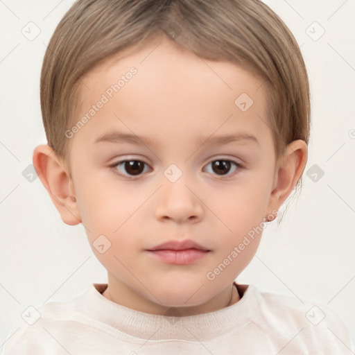 Neutral white child female with short  brown hair and brown eyes