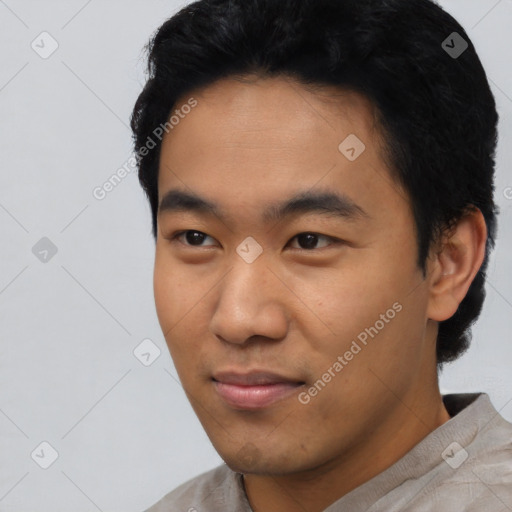 Neutral asian young-adult male with short  black hair and brown eyes