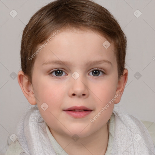 Neutral white child female with short  brown hair and brown eyes