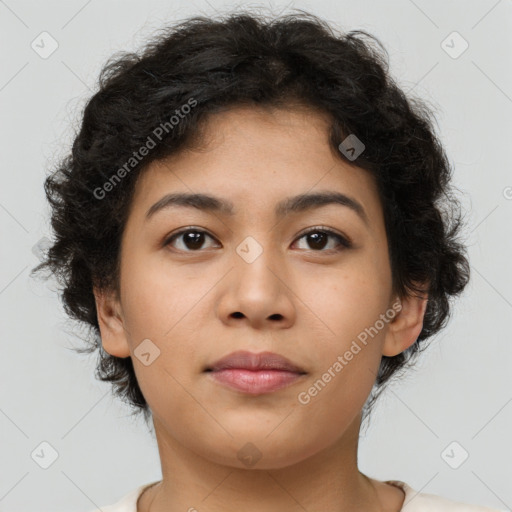 Neutral asian young-adult female with medium  brown hair and brown eyes