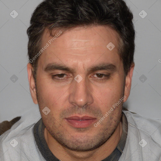 Neutral white adult male with short  brown hair and brown eyes