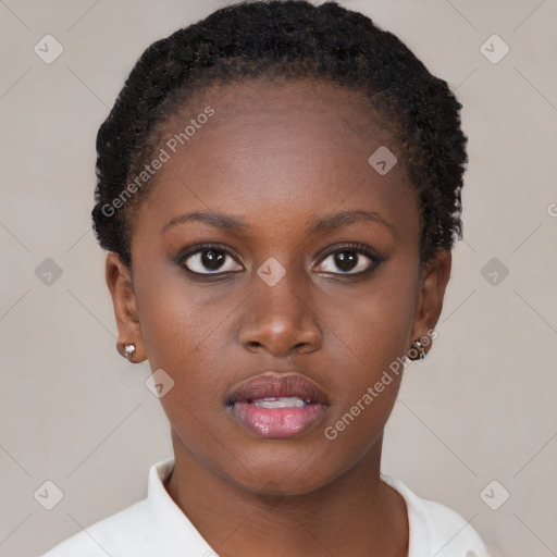 Neutral black young-adult female with short  brown hair and brown eyes