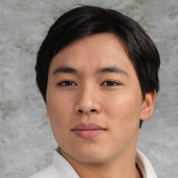 Neutral asian young-adult male with short  black hair and brown eyes