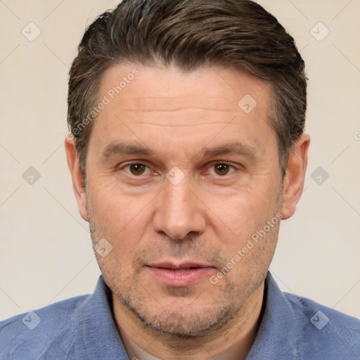 Neutral white adult male with short  brown hair and brown eyes